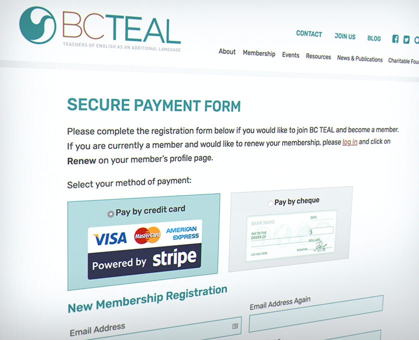 BC TEAL secure payment form