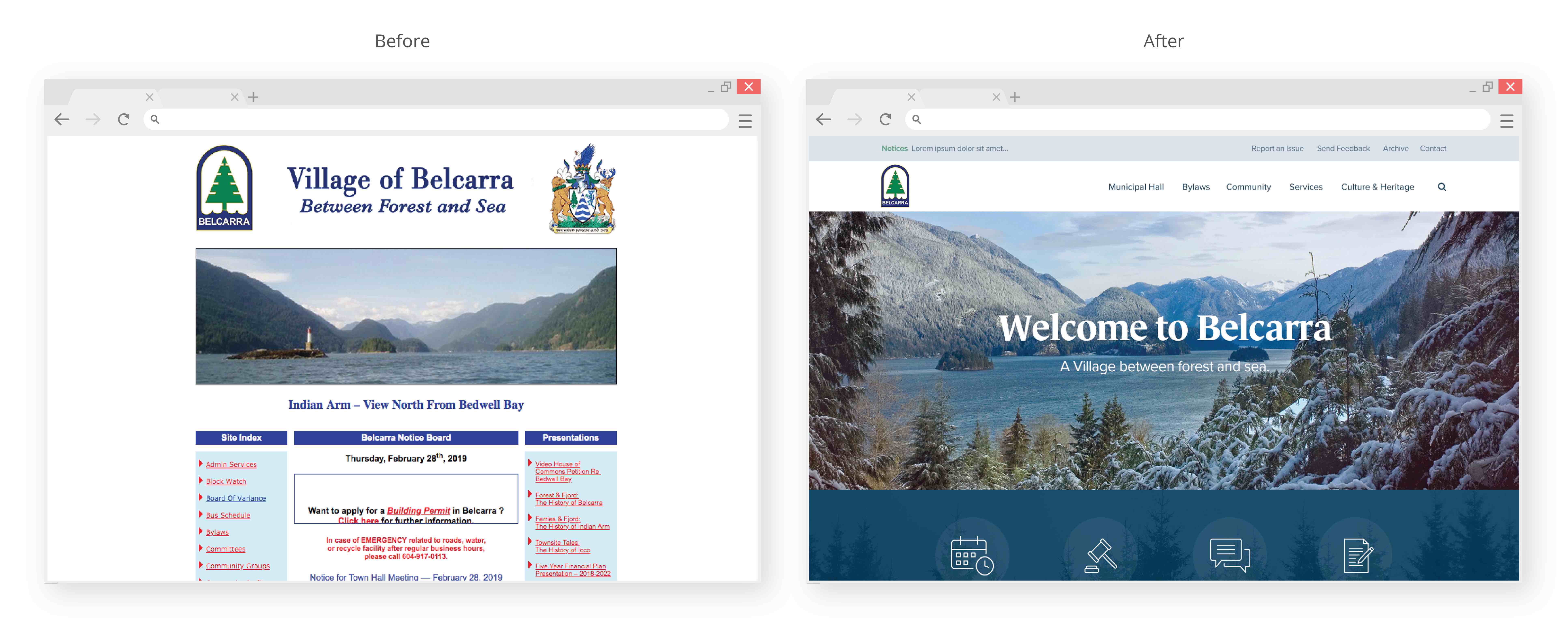 Village of Belcarra municipal website before and after