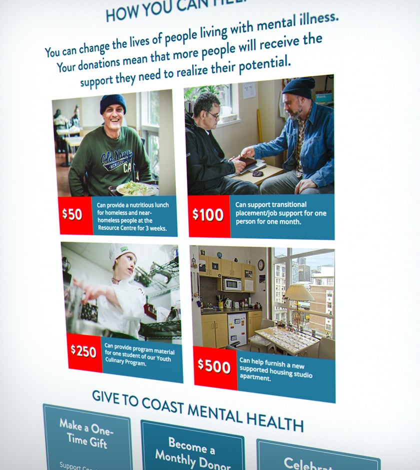 Coast Mental Health – Donation page feature boxes