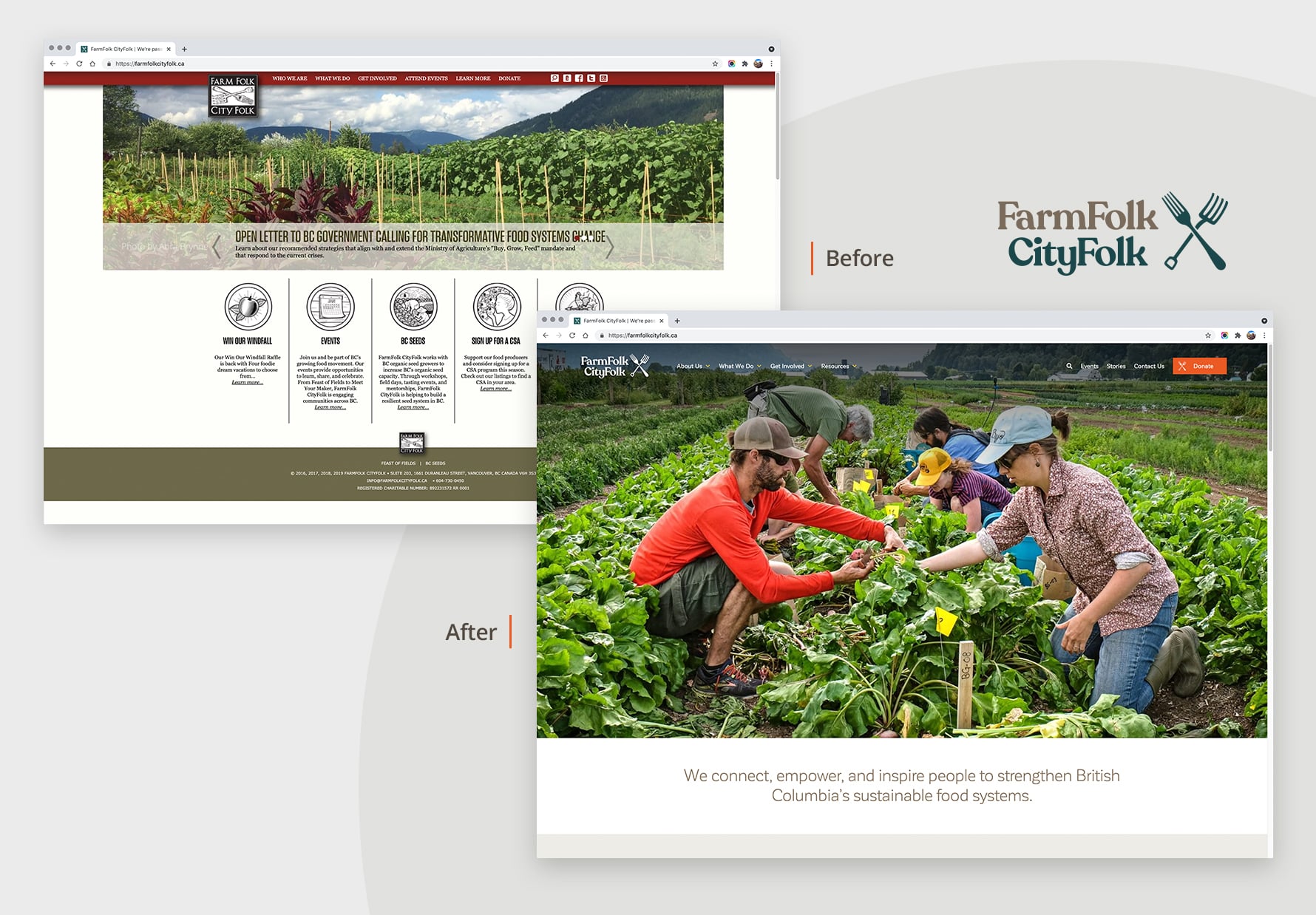 FarmFolk CityFolk websites - before & after