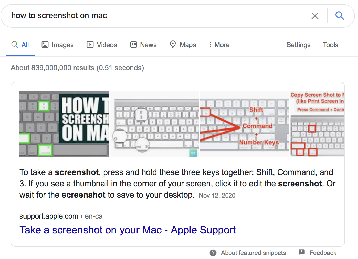 Featured snippets example of how to screenshot on a mac to help inclusive branding