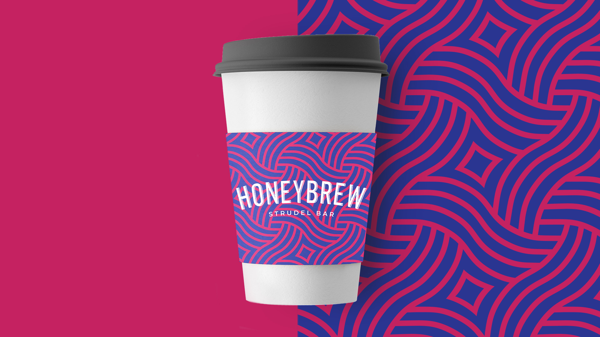 Honeybrew take-out cup with their signature bright and confident swirls.