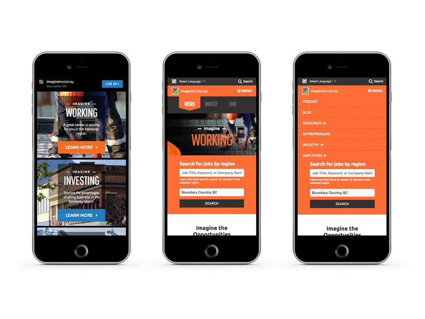 Imagine Kootenay mobile mockups