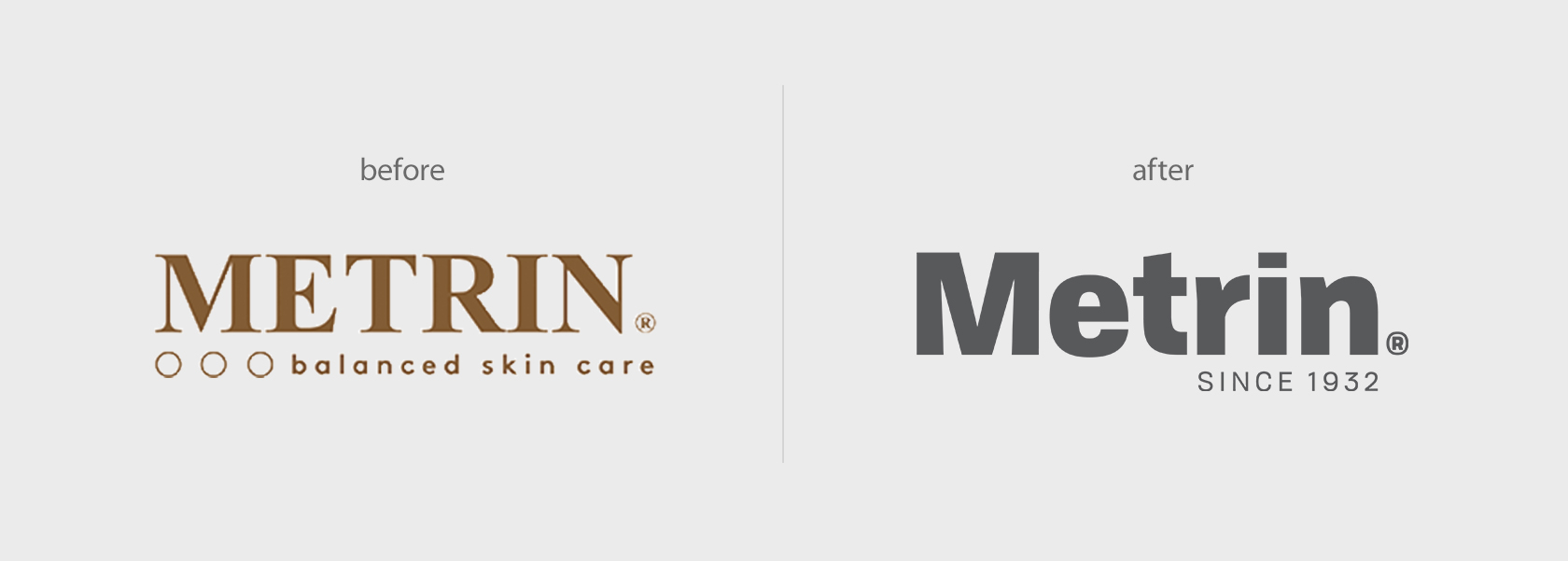 Metrin Skincare logo before & after