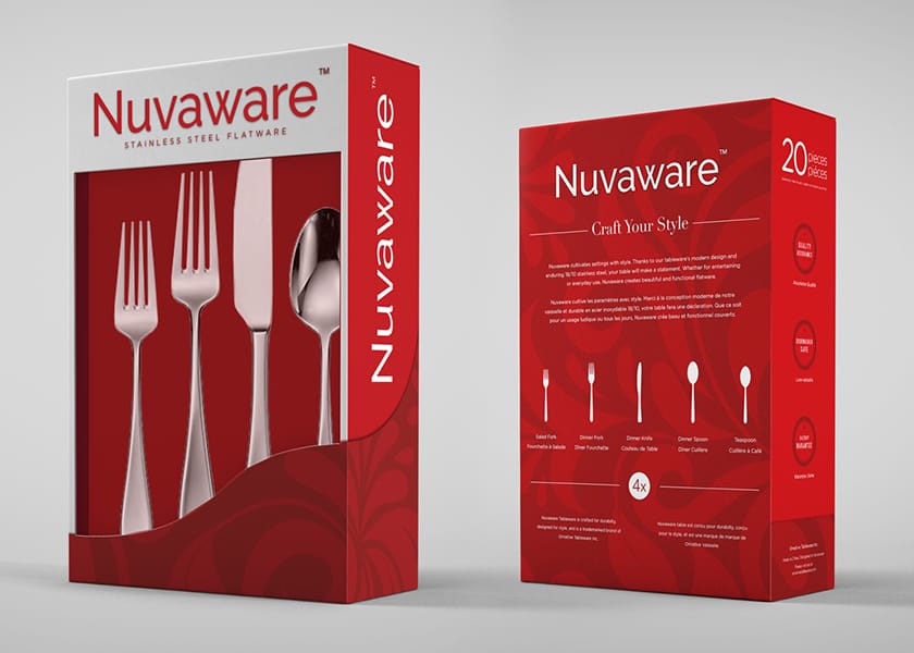 Nuvaware packaging, front and back in red.